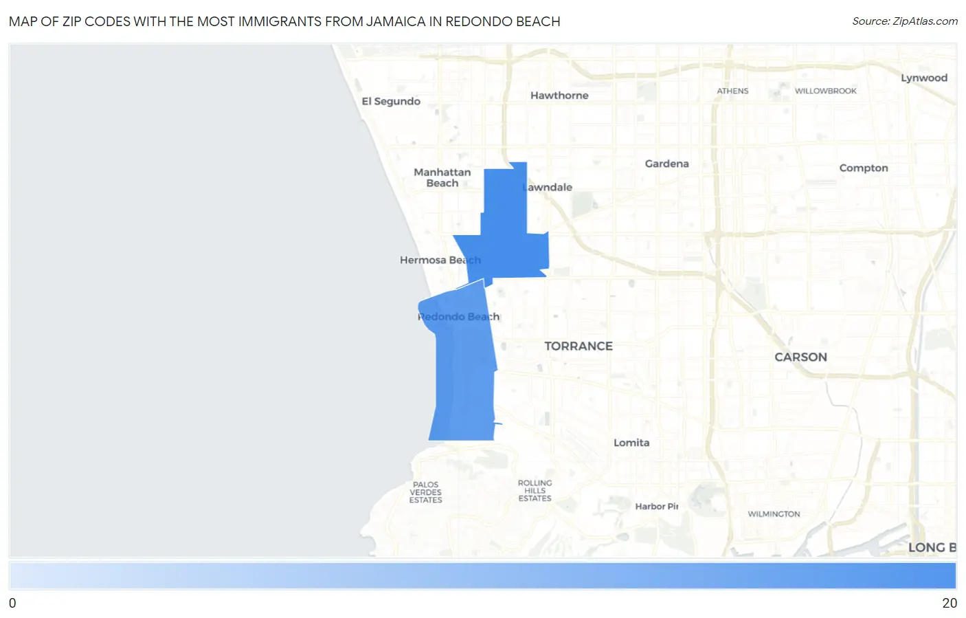 Zip Codes with the Most Immigrants from Jamaica in Redondo Beach Map