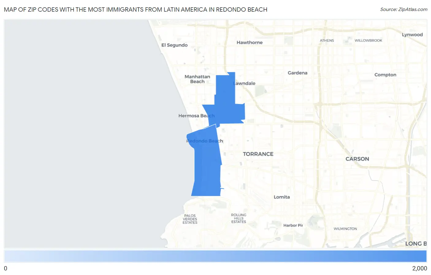 Zip Codes with the Most Immigrants from Latin America in Redondo Beach Map