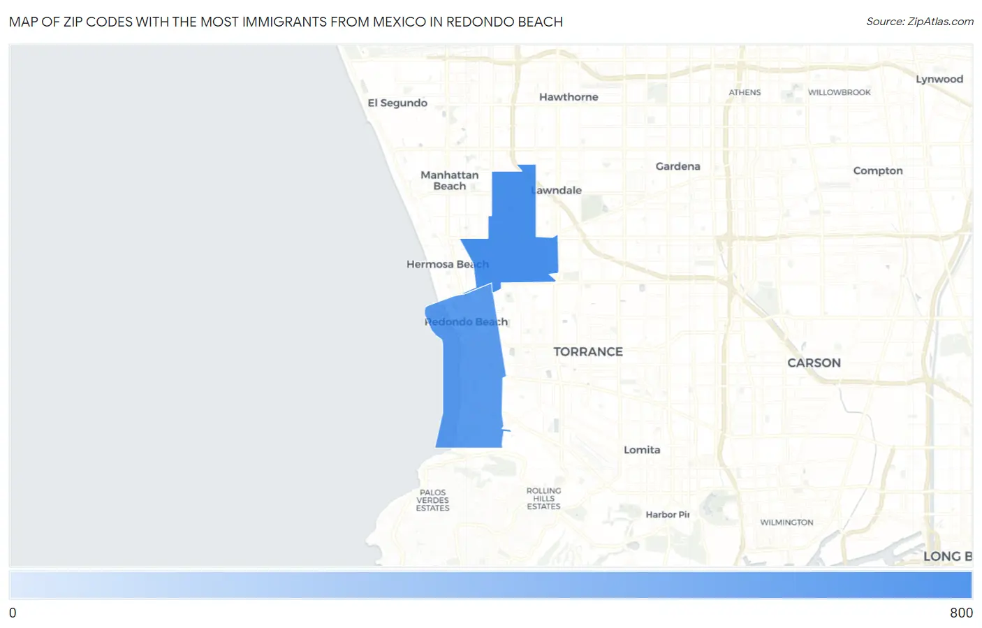 Zip Codes with the Most Immigrants from Mexico in Redondo Beach Map
