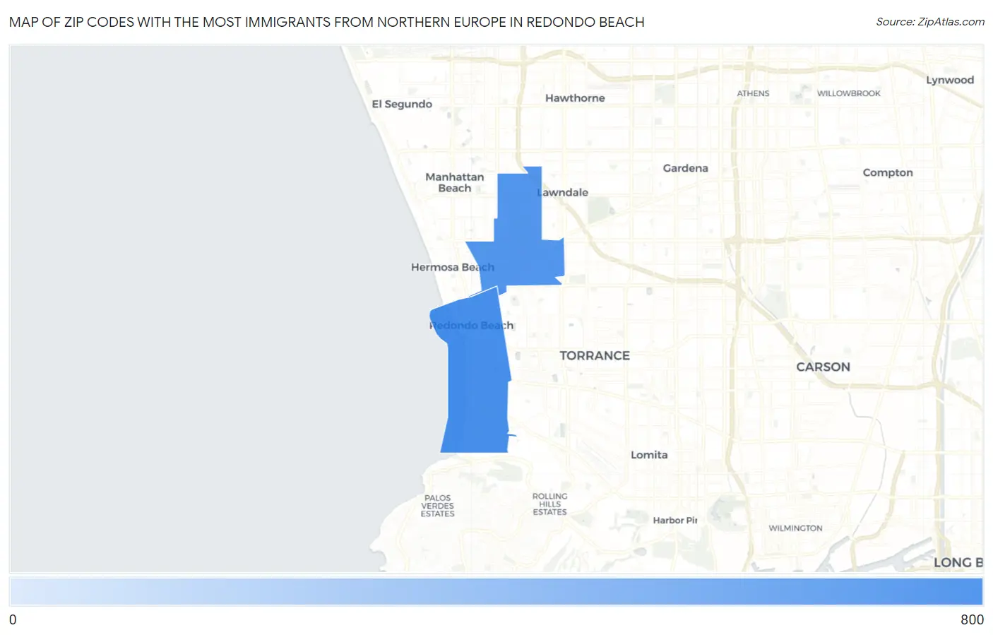 Zip Codes with the Most Immigrants from Northern Europe in Redondo Beach Map