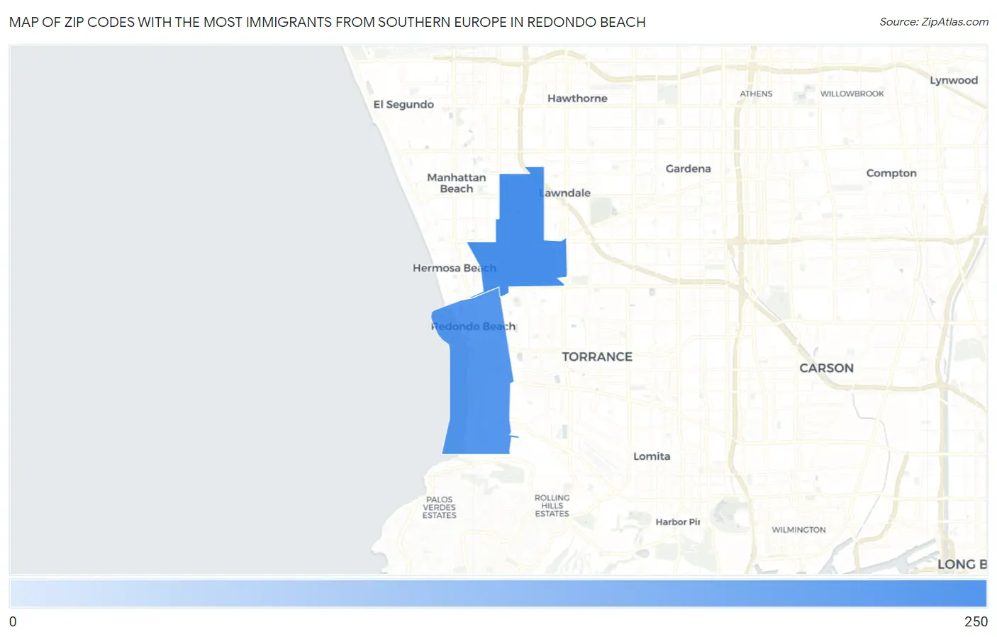 Zip Codes with the Most Immigrants from Southern Europe in Redondo Beach Map
