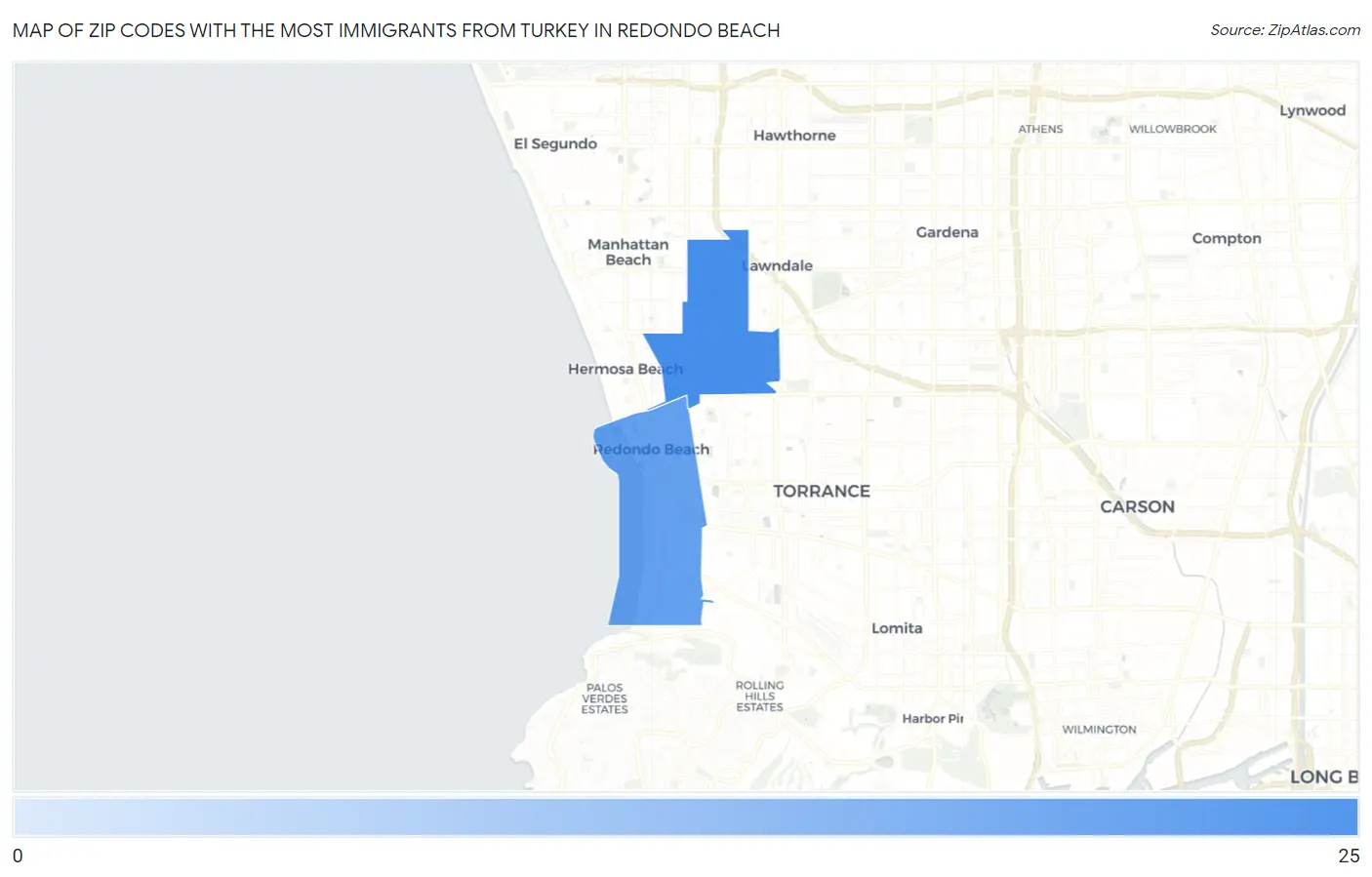 Zip Codes with the Most Immigrants from Turkey in Redondo Beach Map