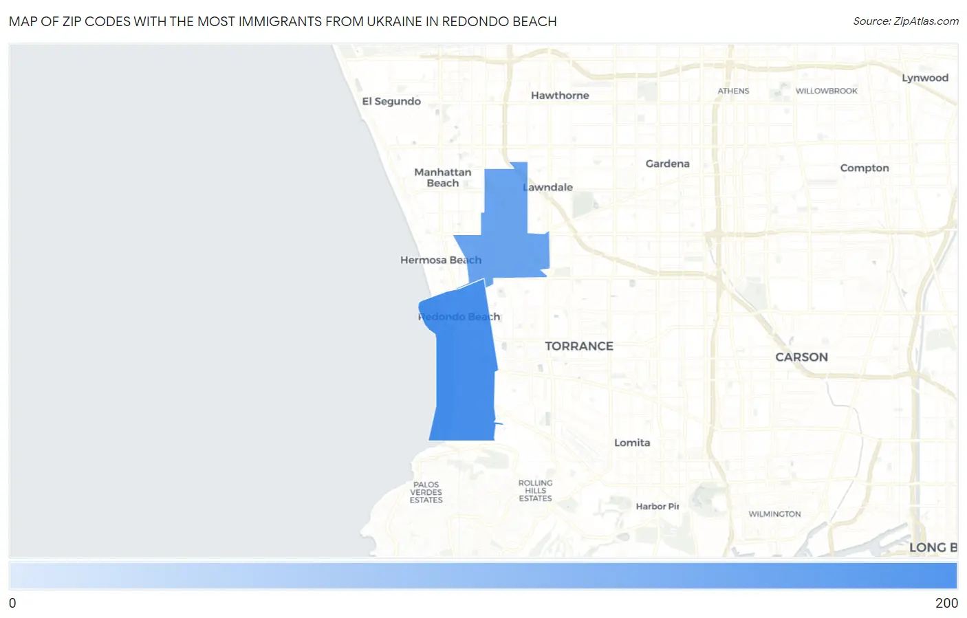 Zip Codes with the Most Immigrants from Ukraine in Redondo Beach Map