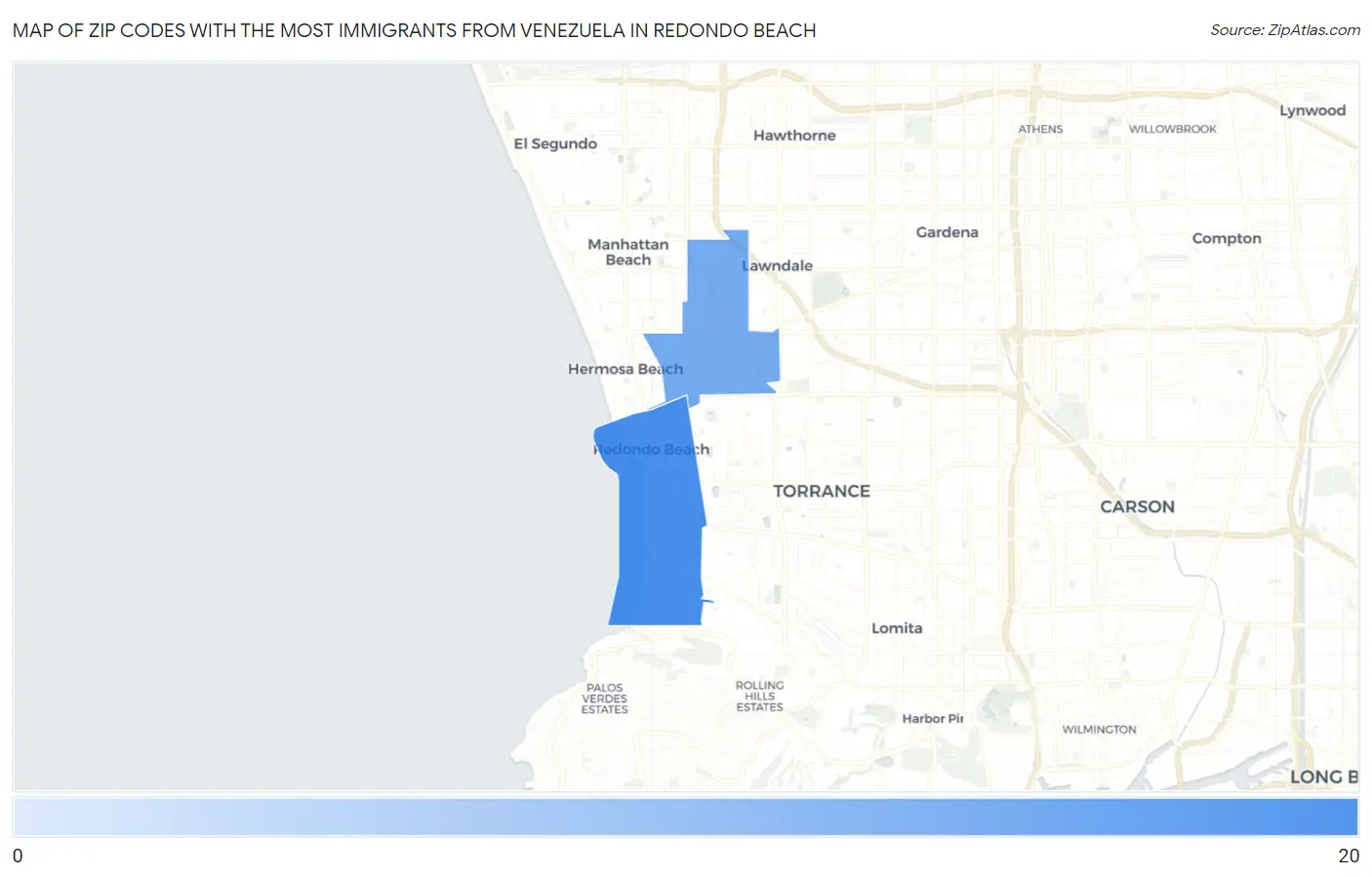 Zip Codes with the Most Immigrants from Venezuela in Redondo Beach Map