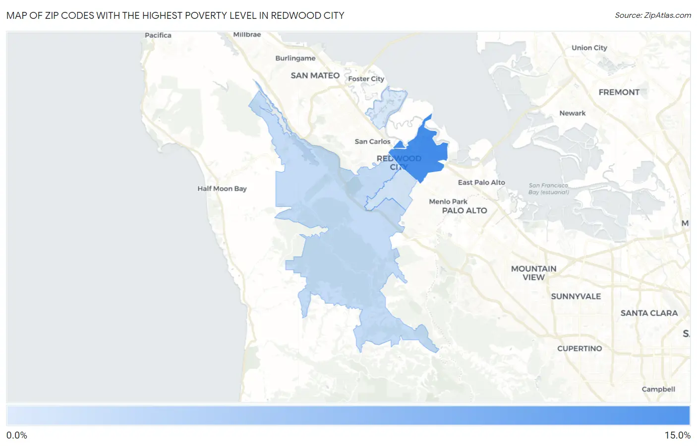 Zip Codes with the Highest Poverty Level in Redwood City Map