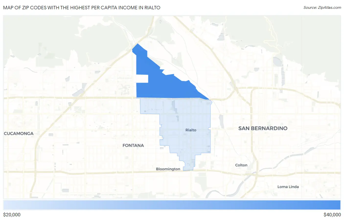 Zip Codes with the Highest Per Capita Income in Rialto Map