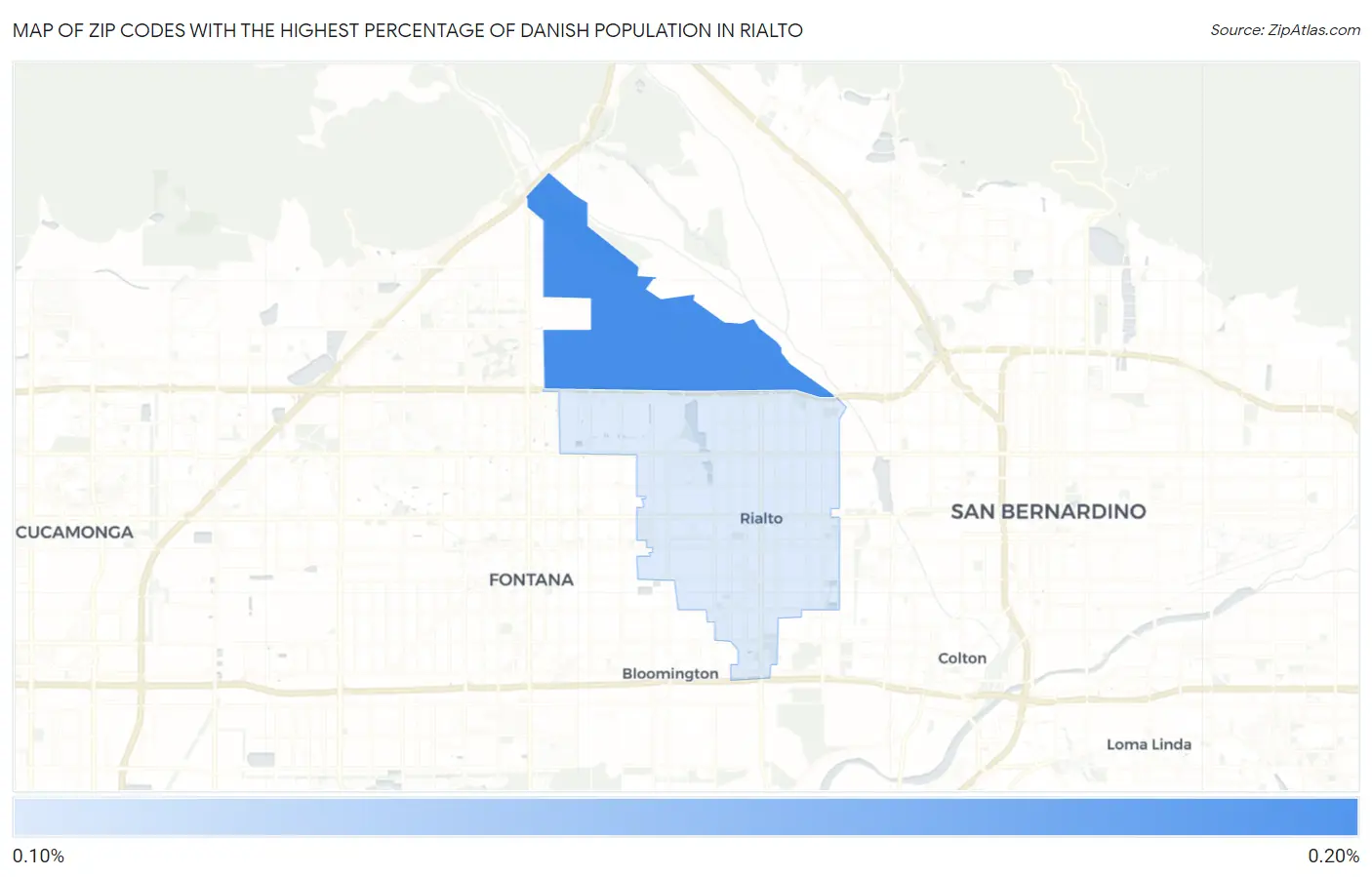 Zip Codes with the Highest Percentage of Danish Population in Rialto Map