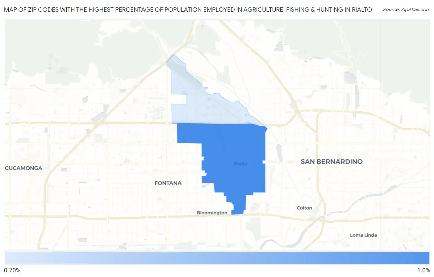 Zip Codes with the Highest Percentage of Population Employed in Agriculture, Fishing & Hunting in Rialto Map