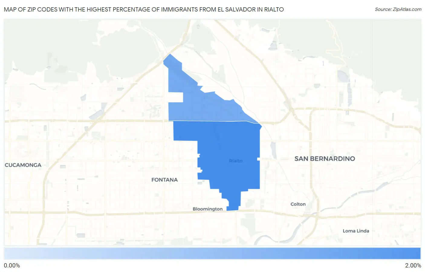 Zip Codes with the Highest Percentage of Immigrants from El Salvador in Rialto Map