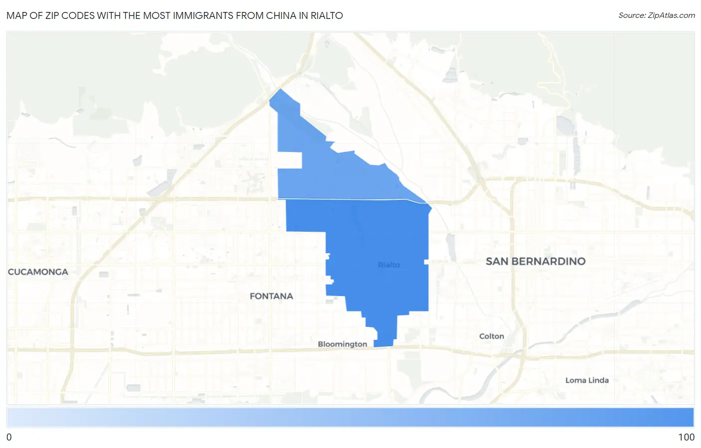 Zip Codes with the Most Immigrants from China in Rialto Map