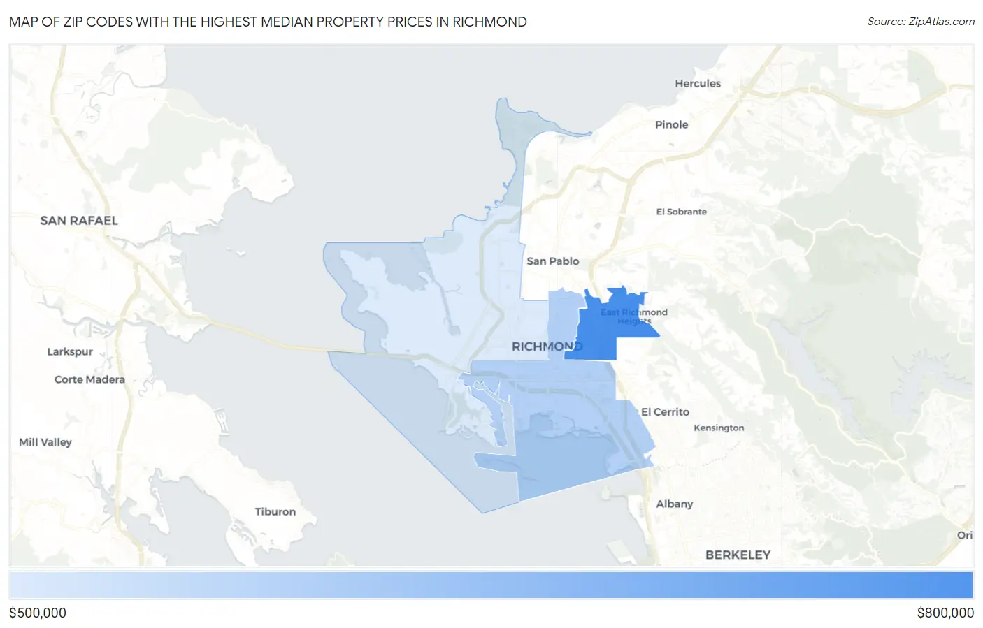 Zip Codes with the Highest Median Property Prices in Richmond Map