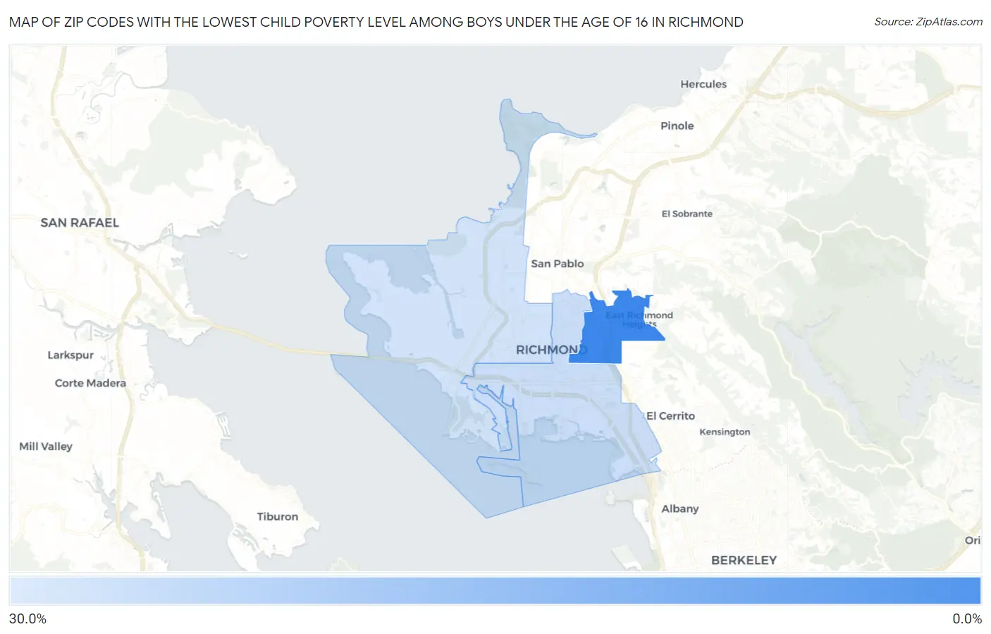 Zip Codes with the Lowest Child Poverty Level Among Boys Under the Age of 16 in Richmond Map
