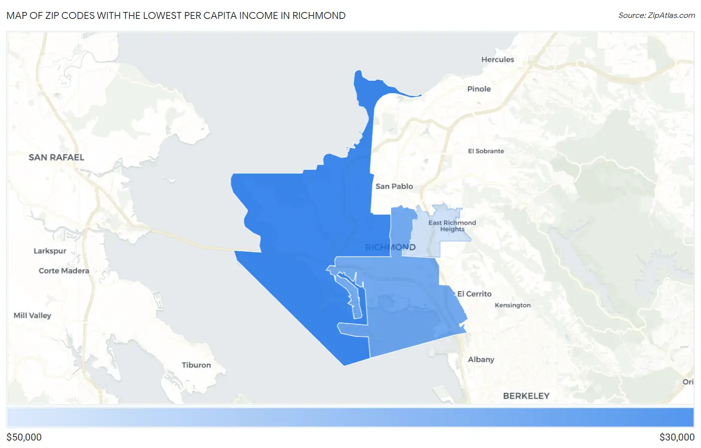 Zip Codes with the Lowest Per Capita Income in Richmond Map