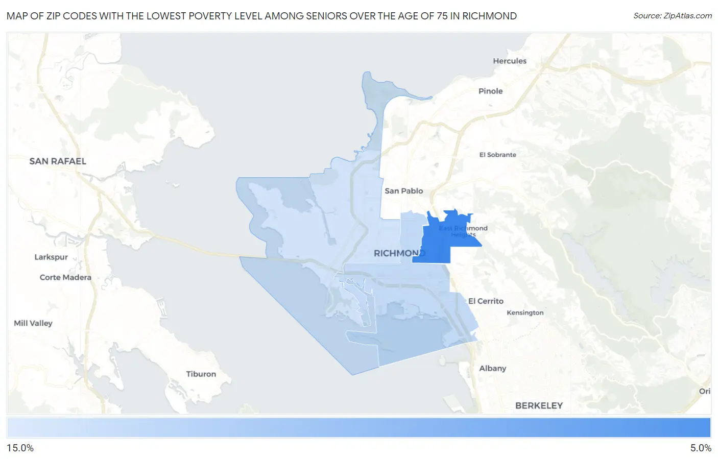 Zip Codes with the Lowest Poverty Level Among Seniors Over the Age of 75 in Richmond Map