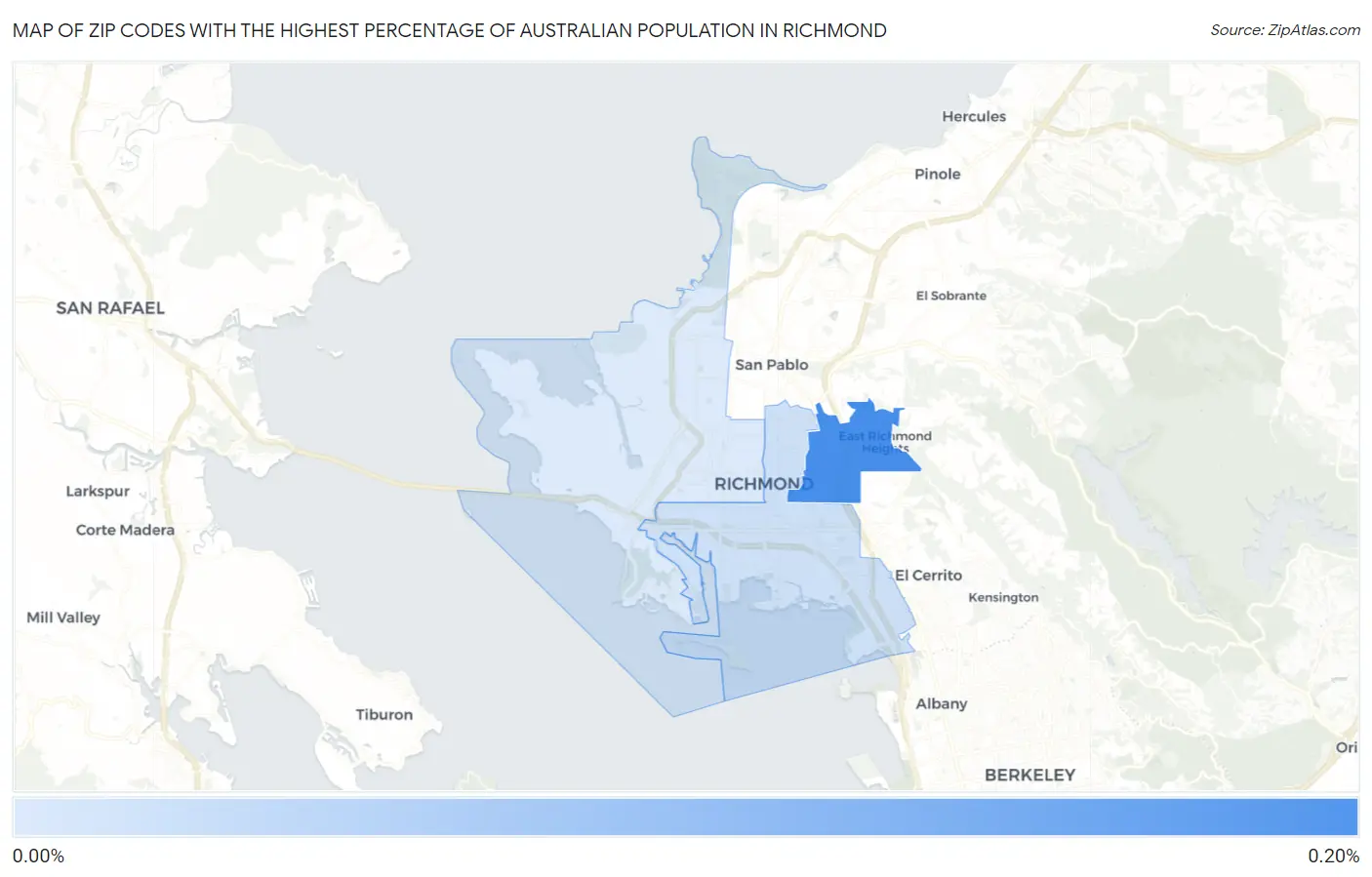 Zip Codes with the Highest Percentage of Australian Population in Richmond Map