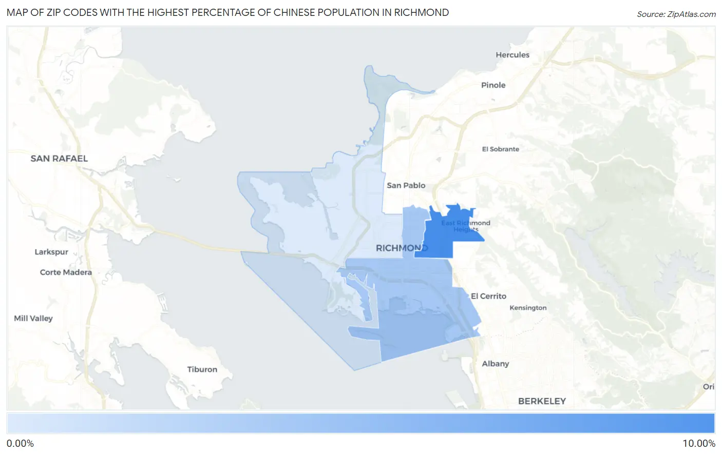 Zip Codes with the Highest Percentage of Chinese Population in Richmond Map