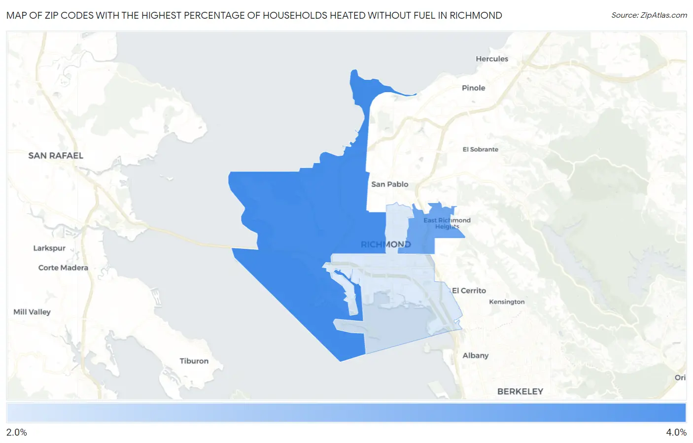 Zip Codes with the Highest Percentage of Households Heated without Fuel in Richmond Map