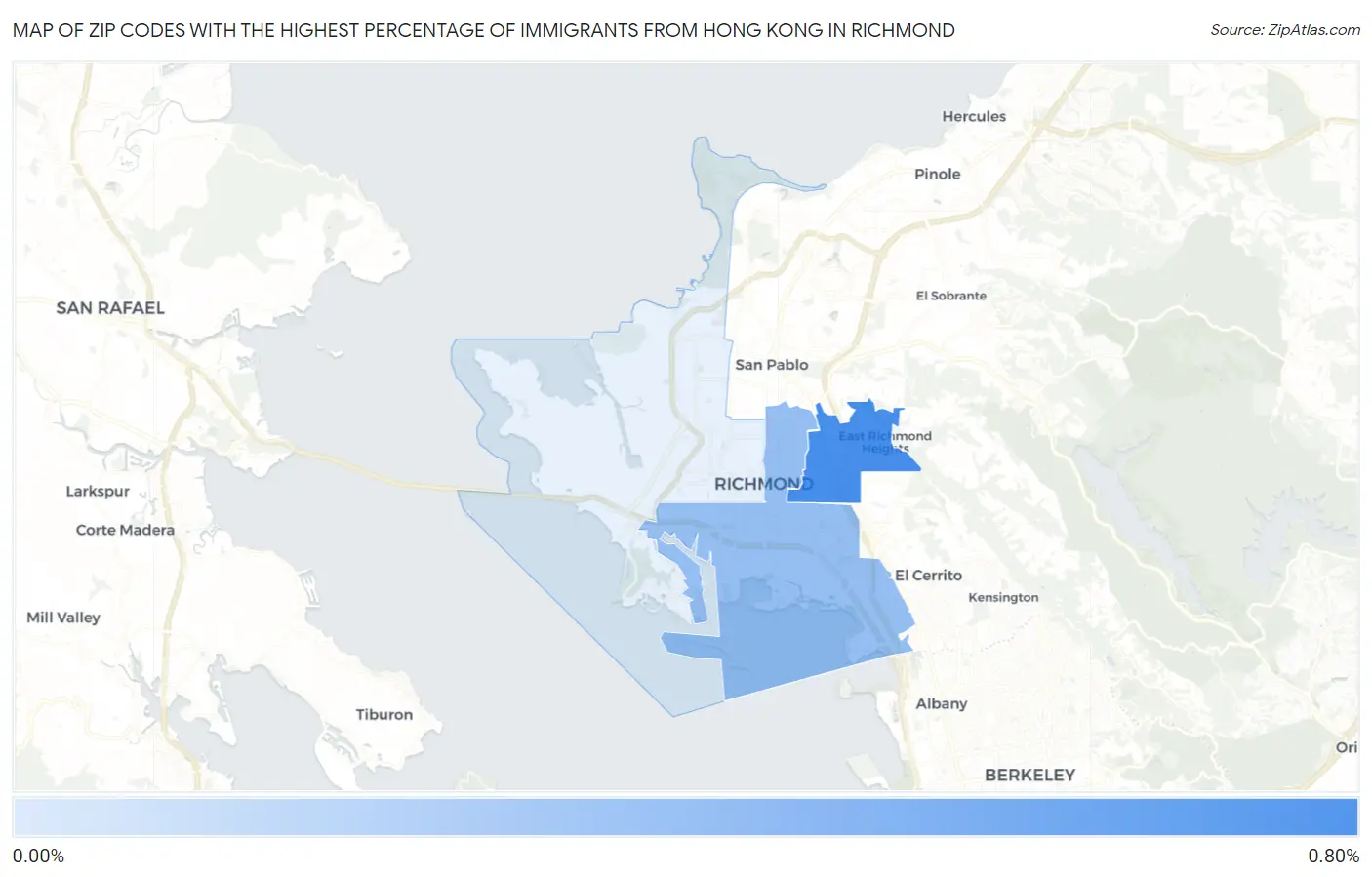 Zip Codes with the Highest Percentage of Immigrants from Hong Kong in Richmond Map