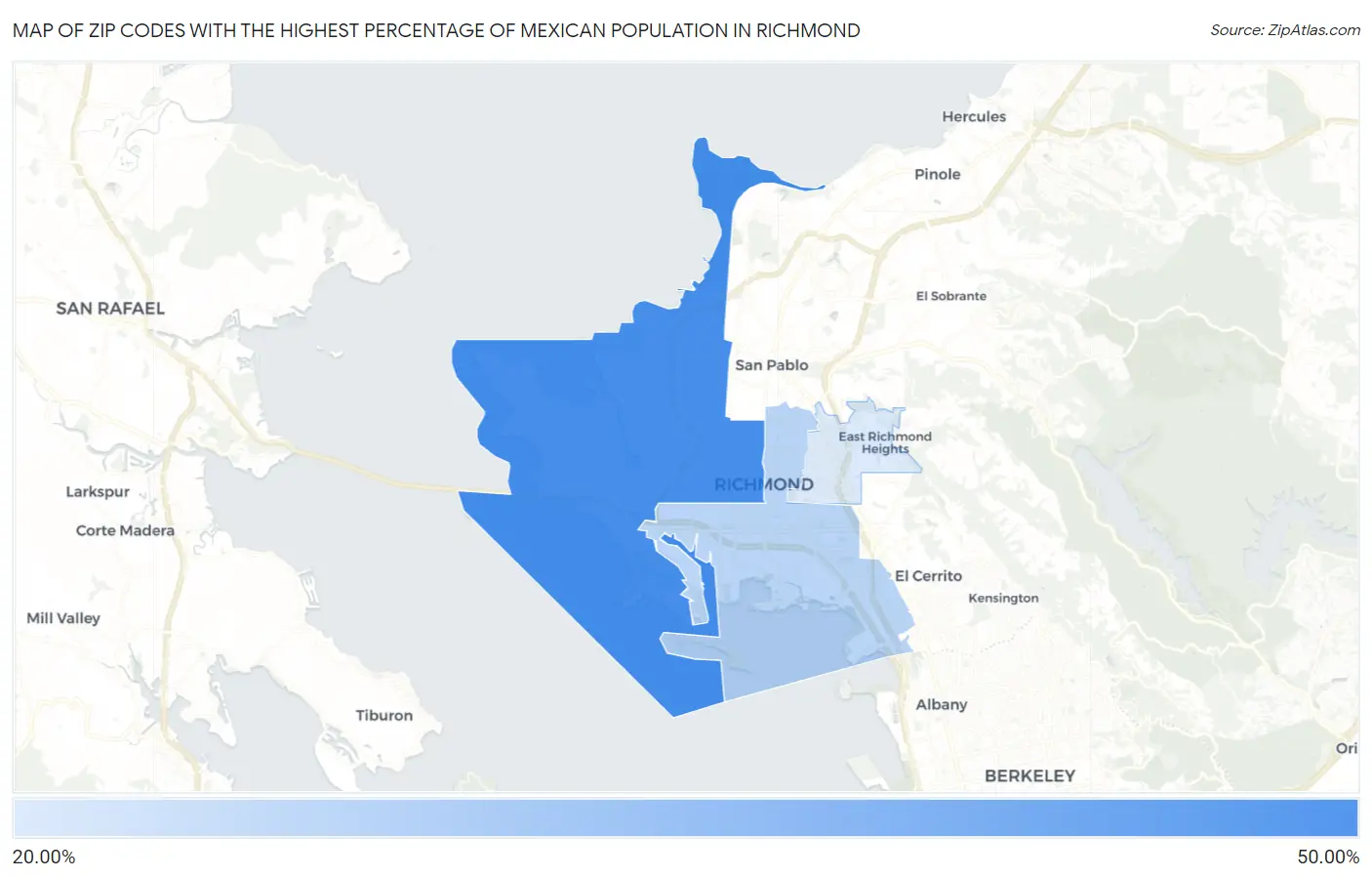 Zip Codes with the Highest Percentage of Mexican Population in Richmond Map