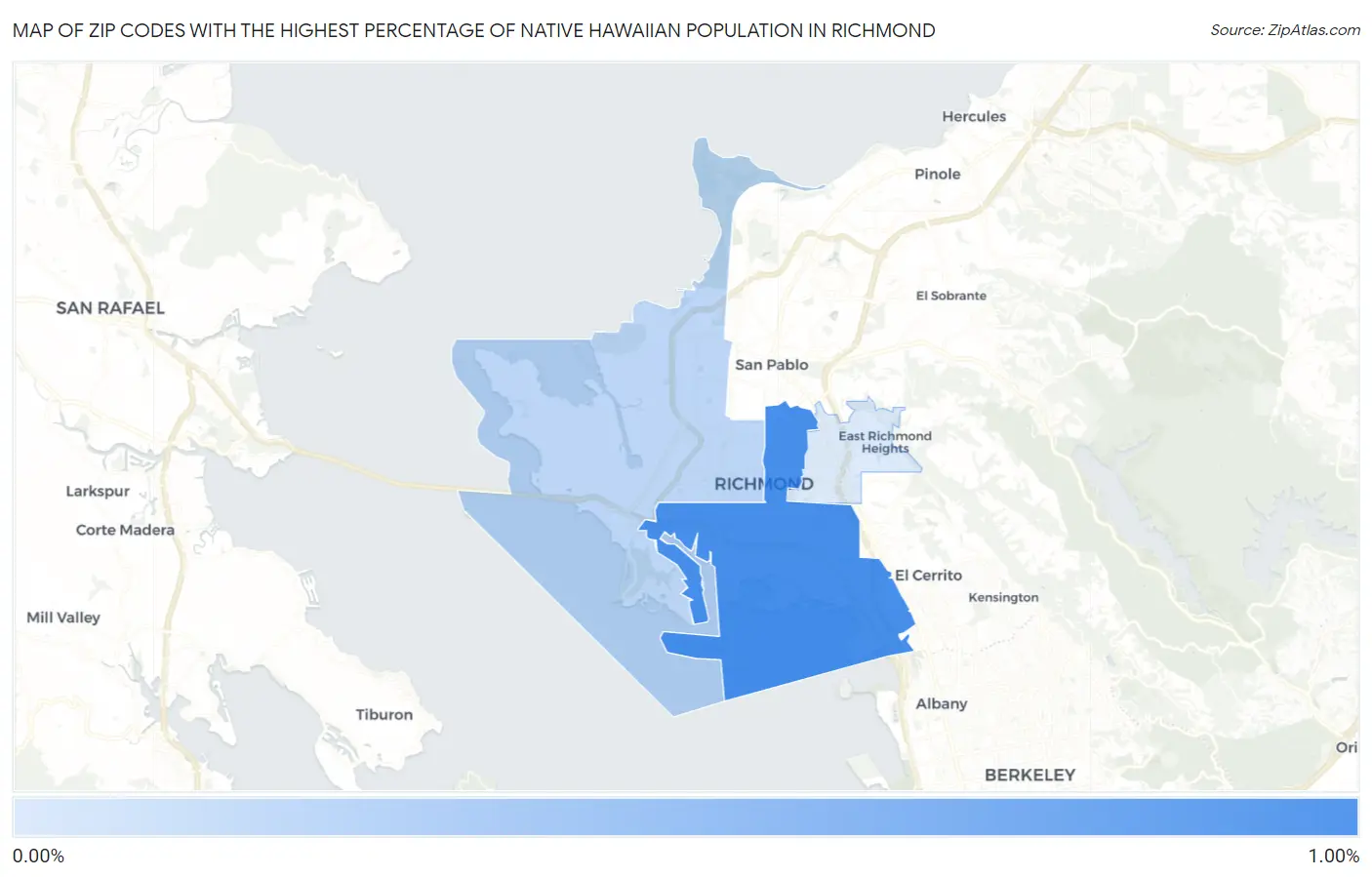Zip Codes with the Highest Percentage of Native Hawaiian Population in Richmond Map