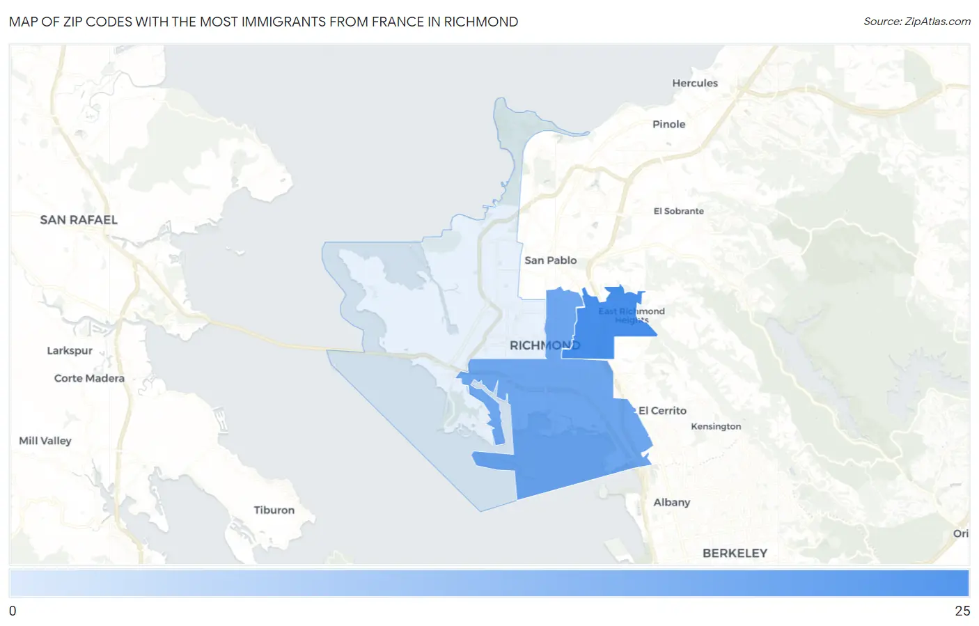 Zip Codes with the Most Immigrants from France in Richmond Map