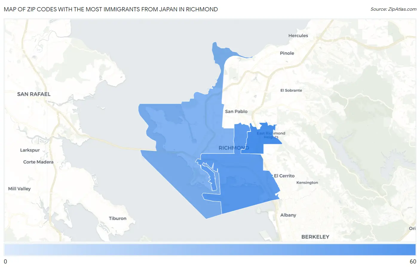 Zip Codes with the Most Immigrants from Japan in Richmond Map