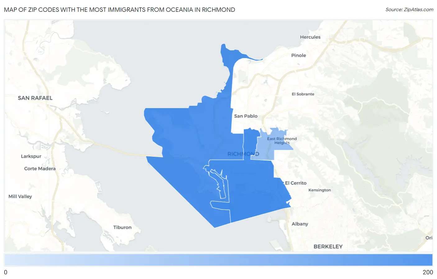 Zip Codes with the Most Immigrants from Oceania in Richmond Map