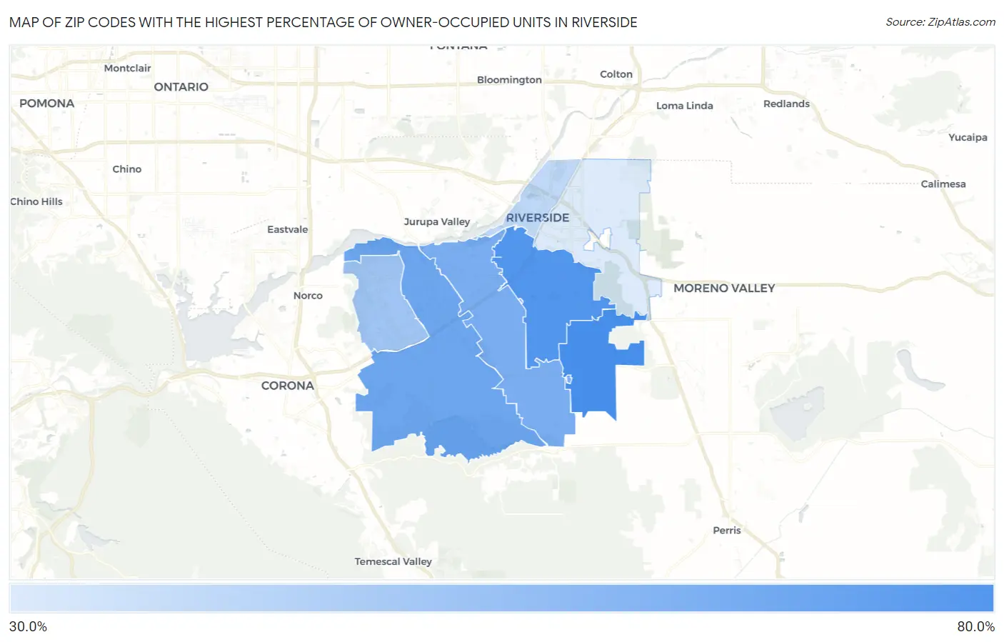 Zip Codes with the Highest Percentage of Owner-Occupied Units in Riverside Map
