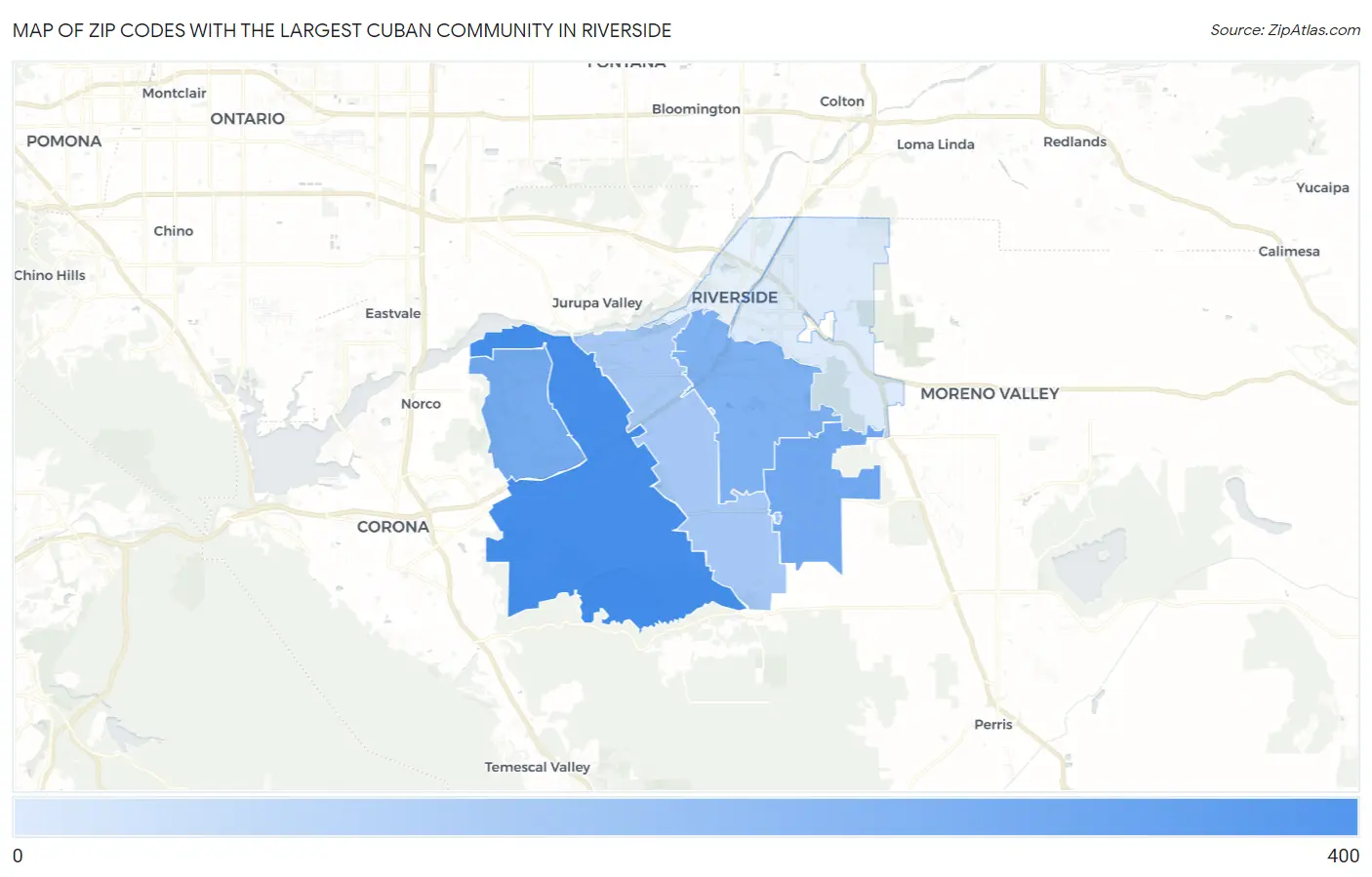Zip Codes with the Largest Cuban Community in Riverside Map