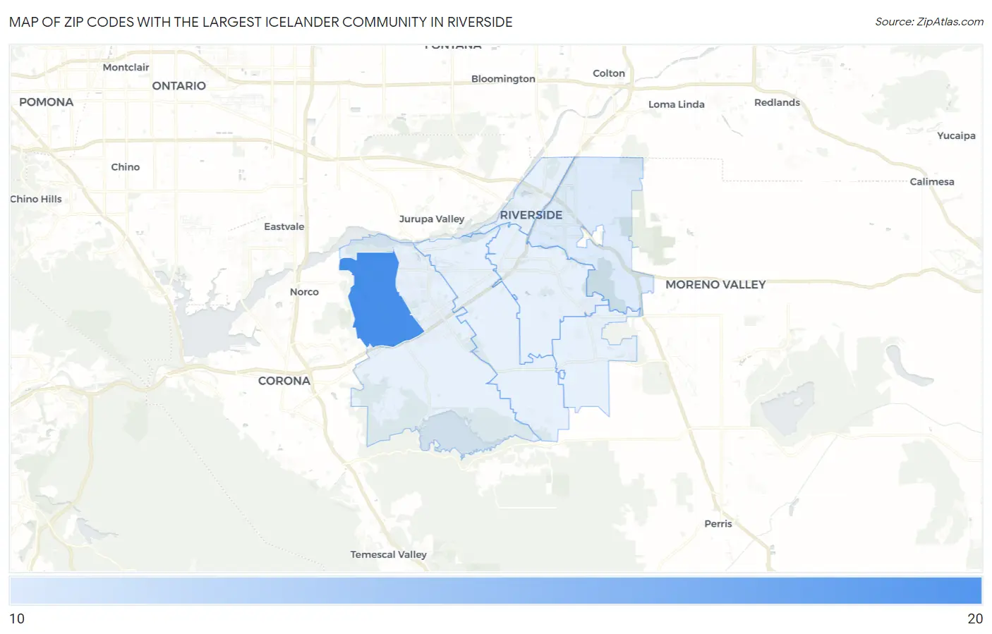 Zip Codes with the Largest Icelander Community in Riverside Map
