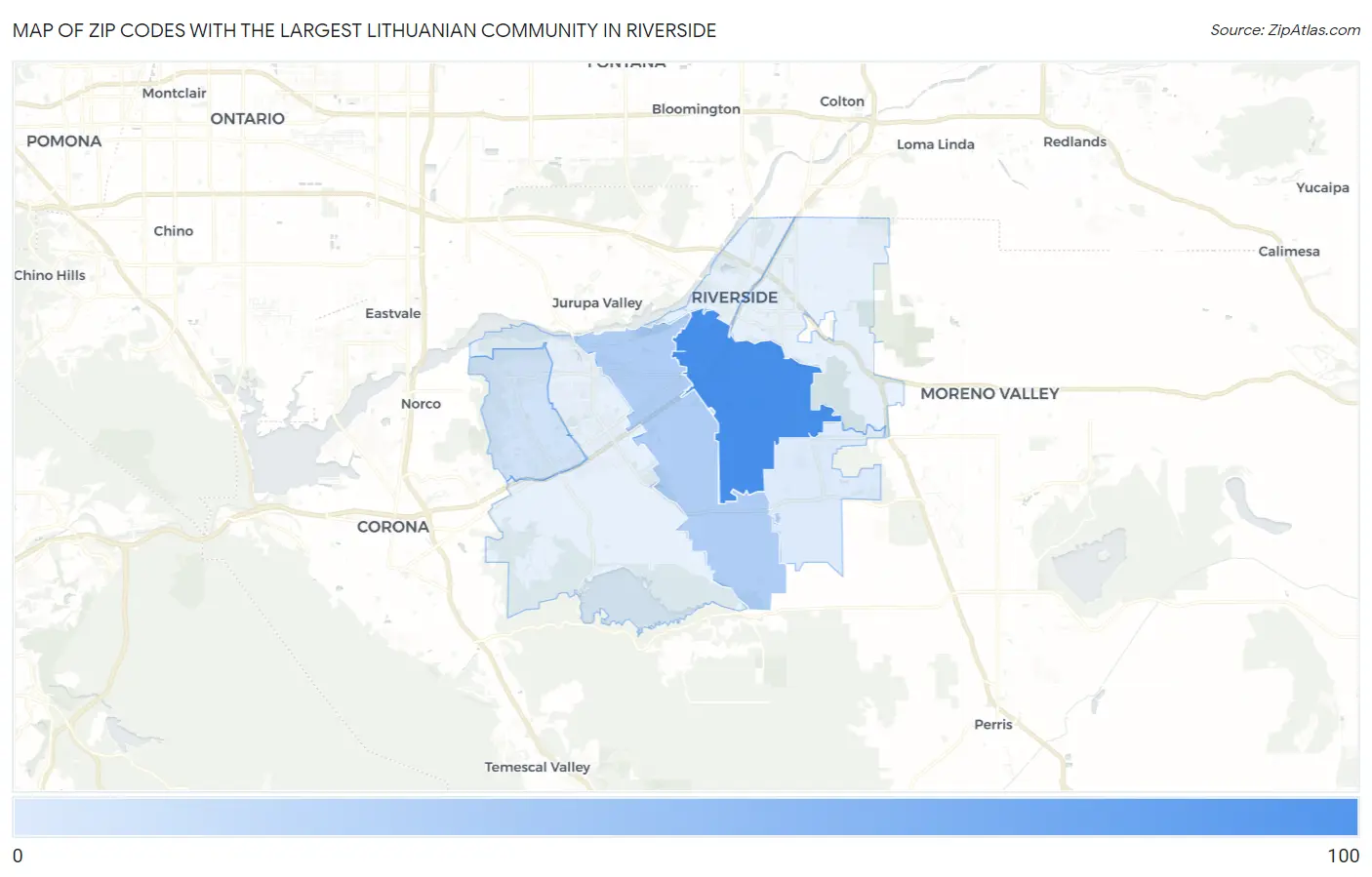 Zip Codes with the Largest Lithuanian Community in Riverside Map