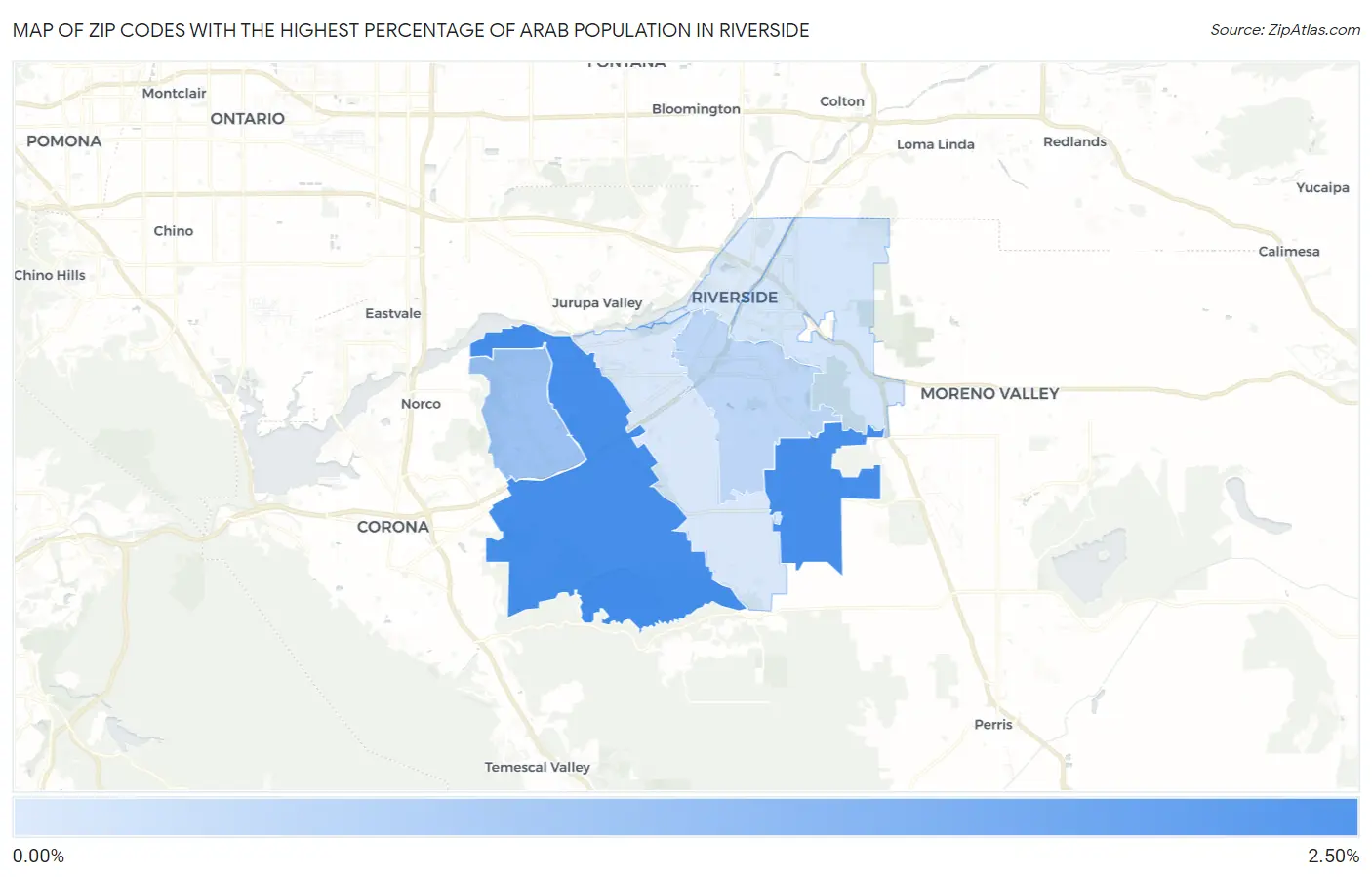 Zip Codes with the Highest Percentage of Arab Population in Riverside Map