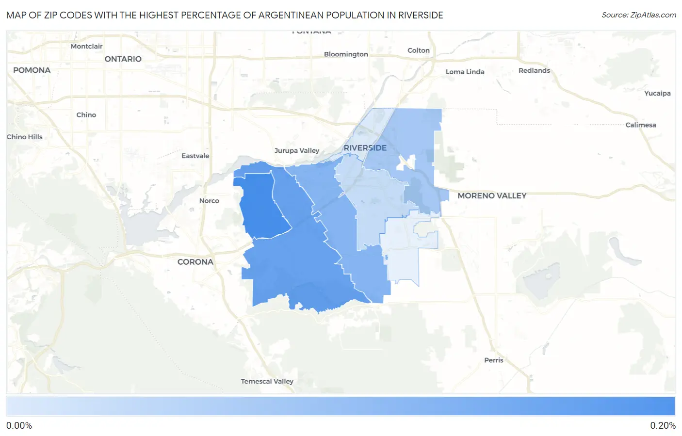 Zip Codes with the Highest Percentage of Argentinean Population in Riverside Map