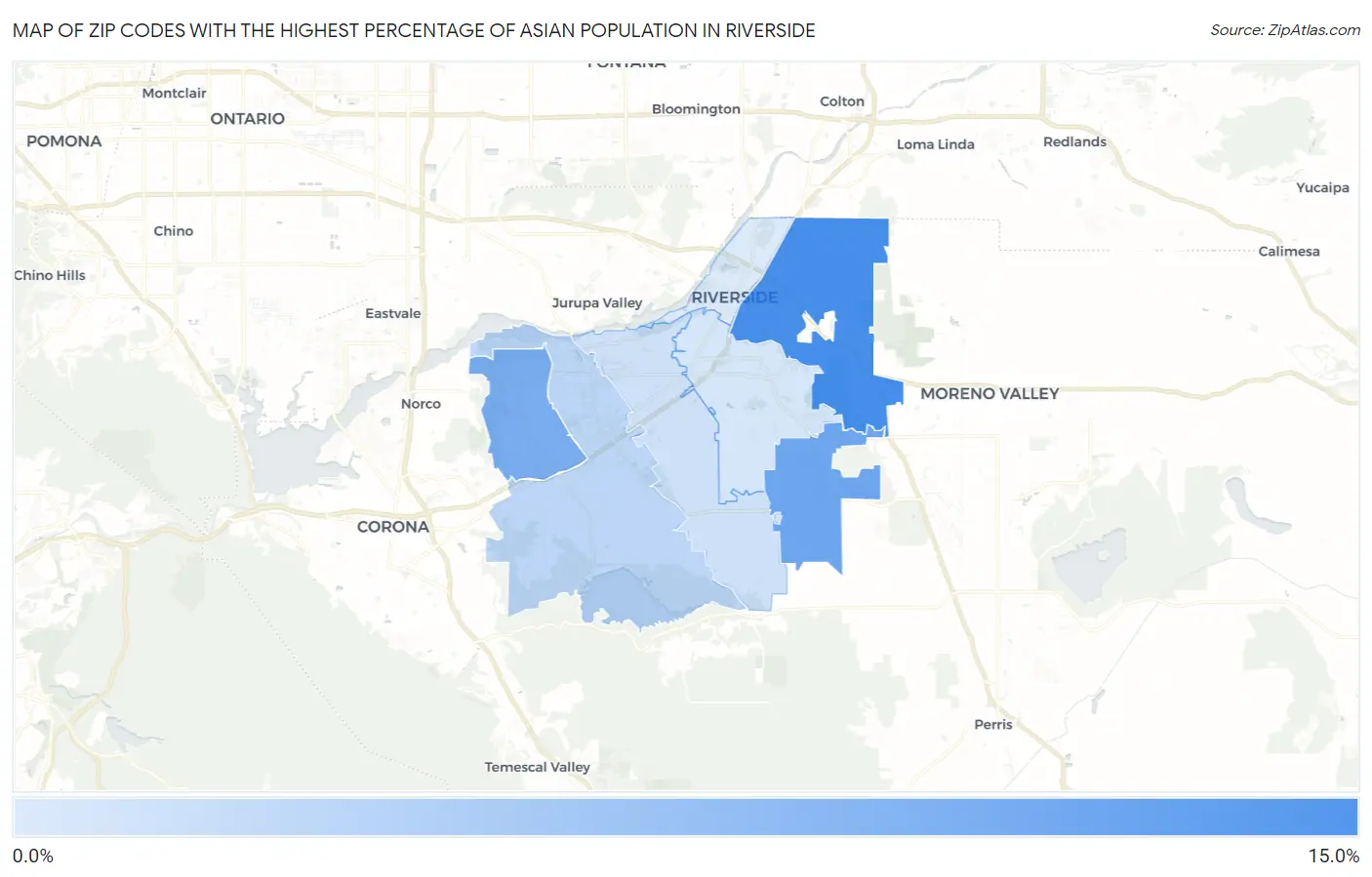 Zip Codes with the Highest Percentage of Asian Population in Riverside Map