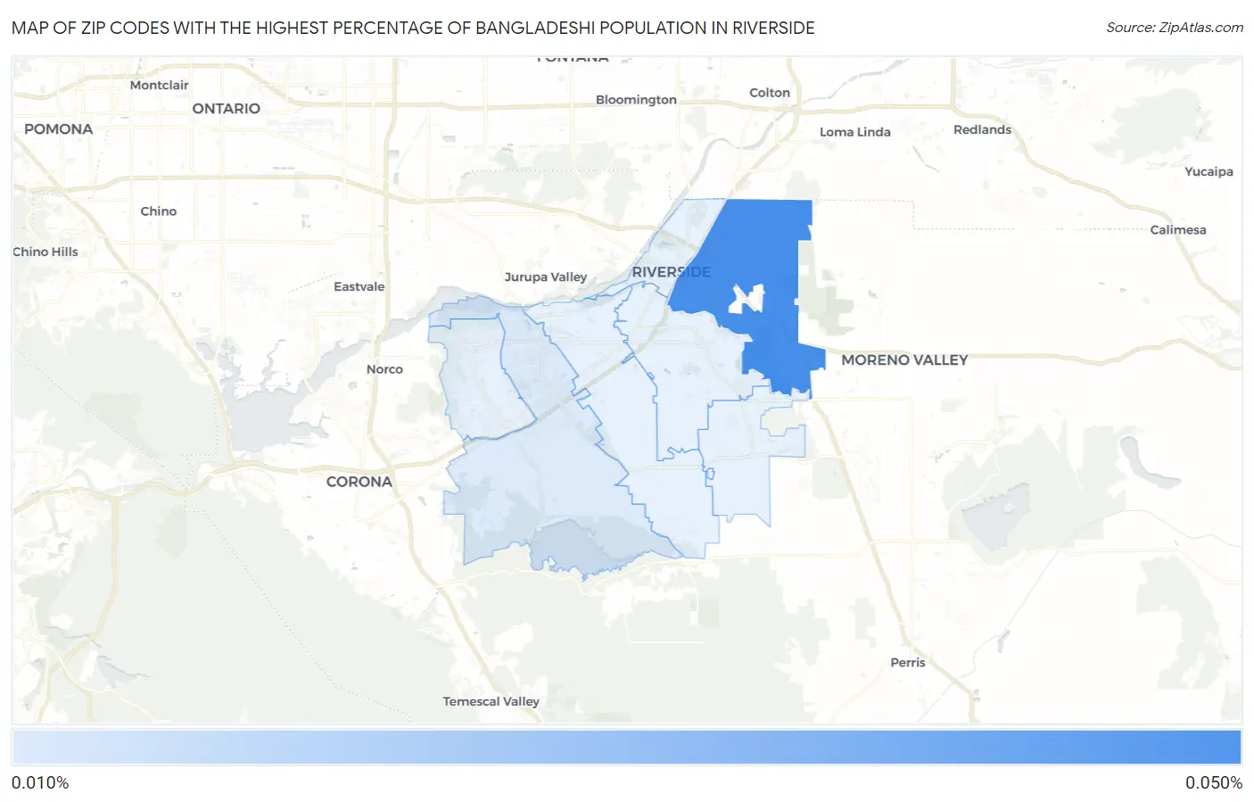 Zip Codes with the Highest Percentage of Bangladeshi Population in Riverside Map