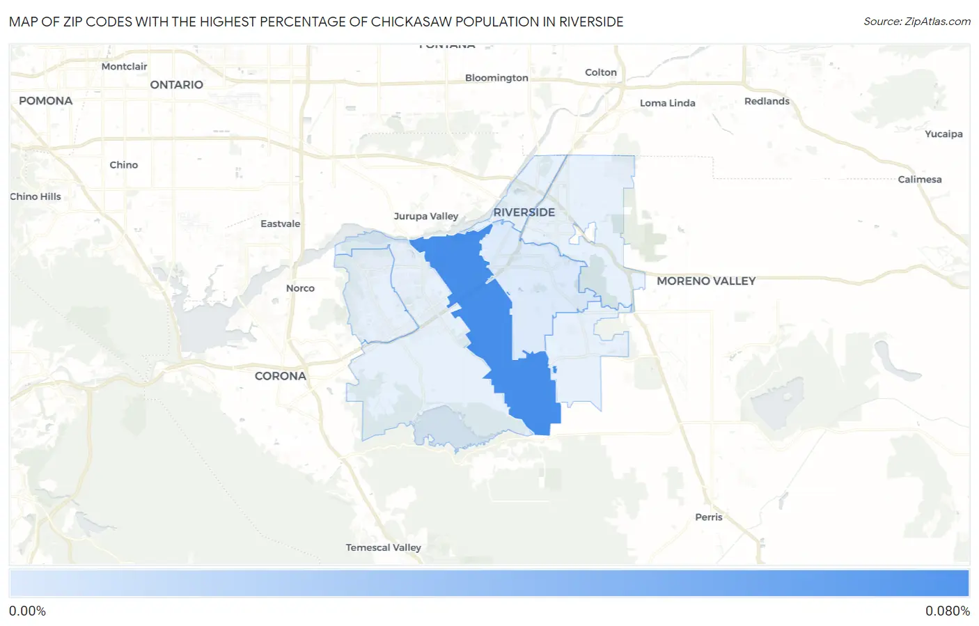 Zip Codes with the Highest Percentage of Chickasaw Population in Riverside Map