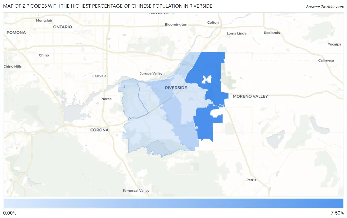 Zip Codes with the Highest Percentage of Chinese Population in Riverside Map