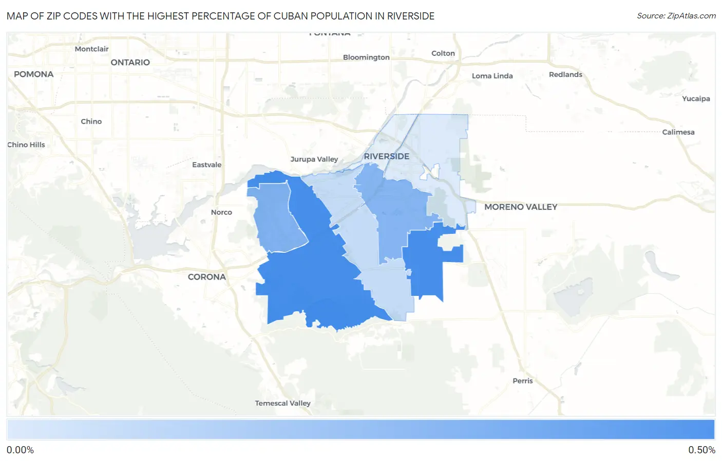 Zip Codes with the Highest Percentage of Cuban Population in Riverside Map