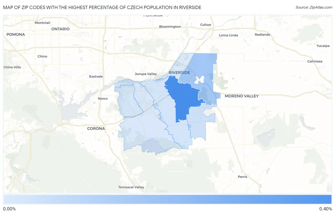 Zip Codes with the Highest Percentage of Czech Population in Riverside Map