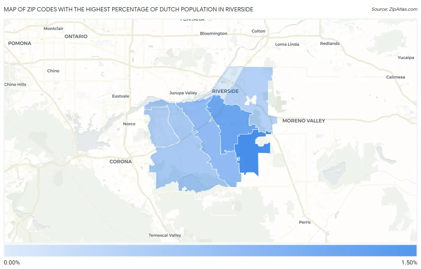 Zip Codes with the Highest Percentage of Dutch Population in Riverside Map