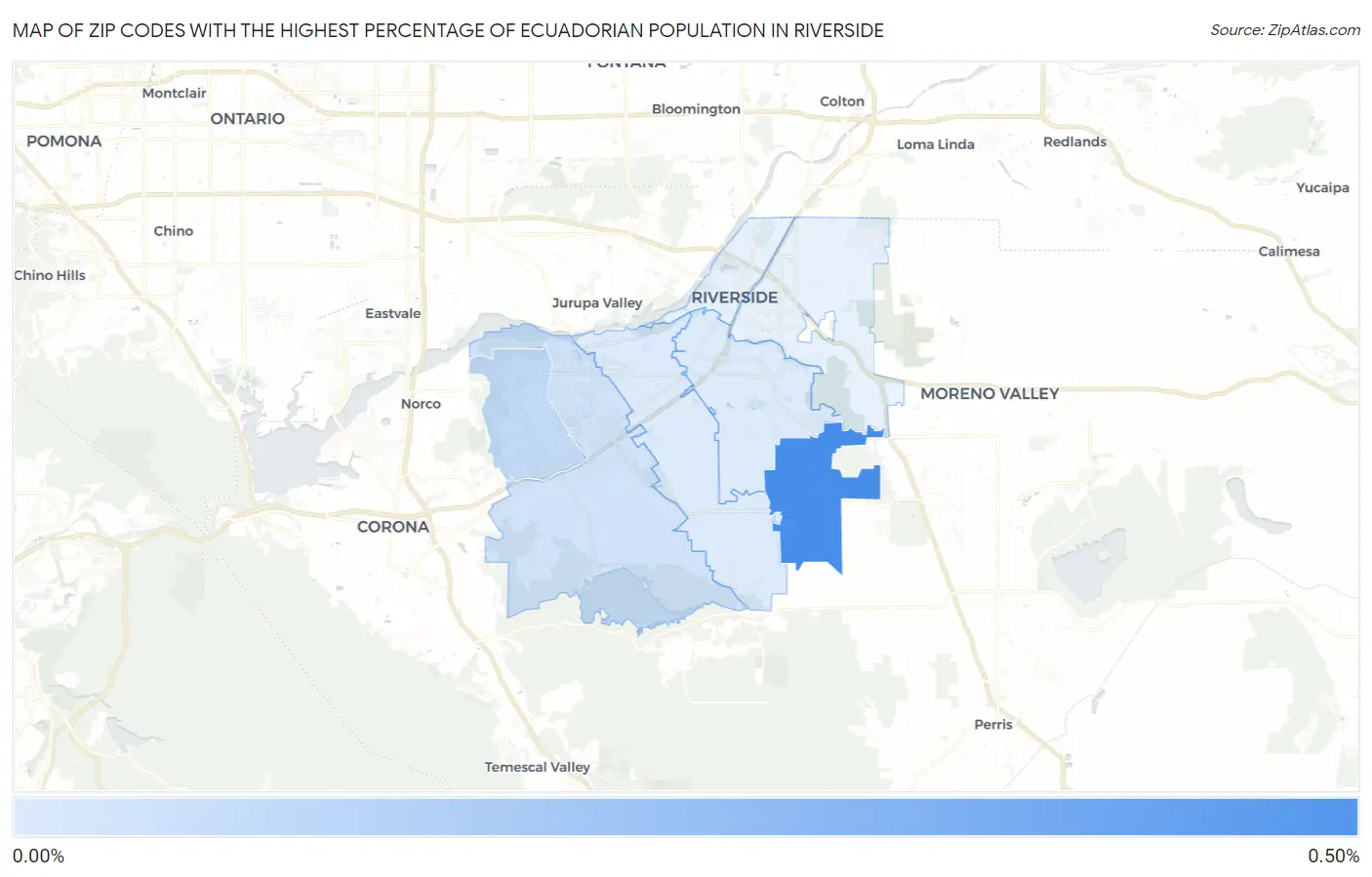 Zip Codes with the Highest Percentage of Ecuadorian Population in Riverside Map