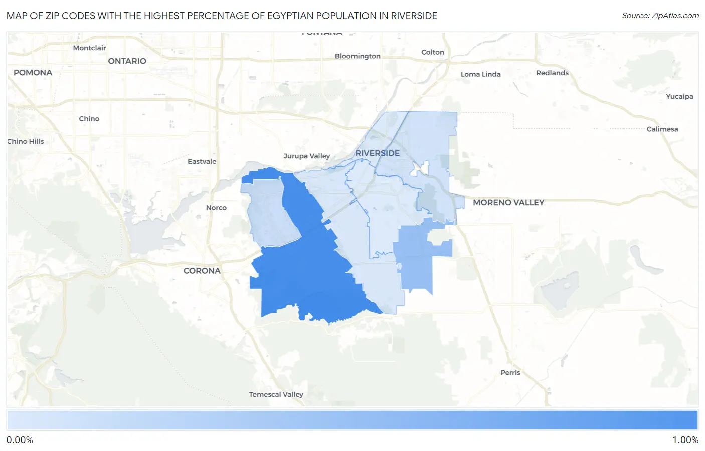 Zip Codes with the Highest Percentage of Egyptian Population in Riverside Map