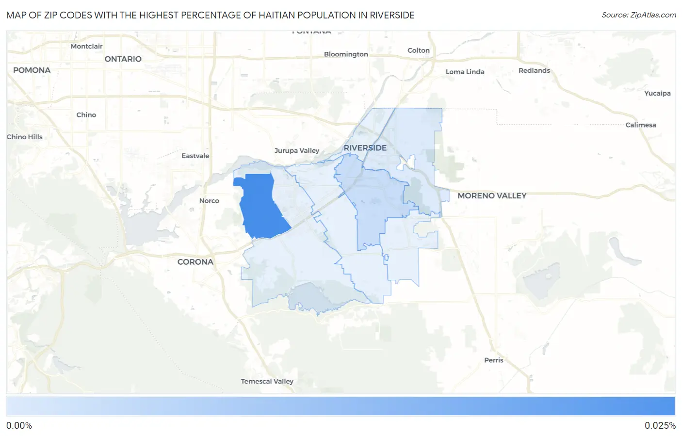 Zip Codes with the Highest Percentage of Haitian Population in Riverside Map