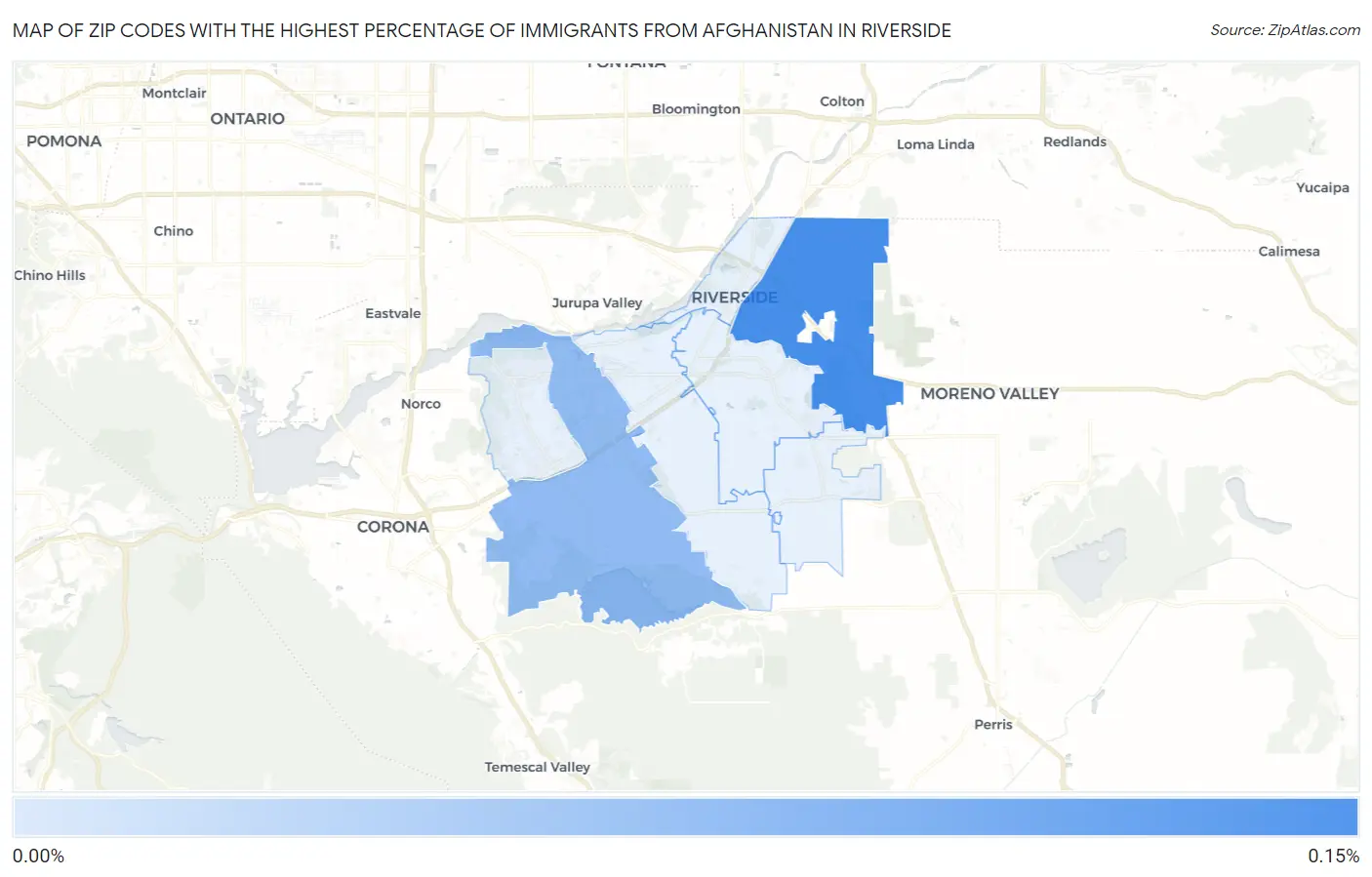 Zip Codes with the Highest Percentage of Immigrants from Afghanistan in Riverside Map