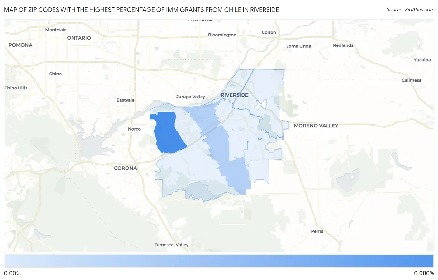 Zip Codes with the Highest Percentage of Immigrants from Chile in Riverside Map