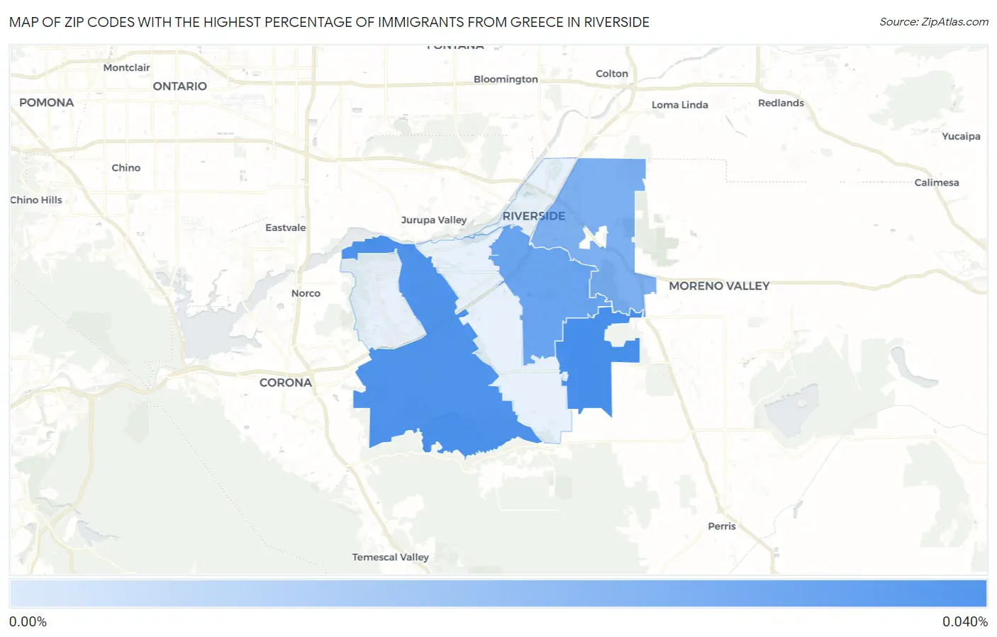 Zip Codes with the Highest Percentage of Immigrants from Greece in Riverside Map