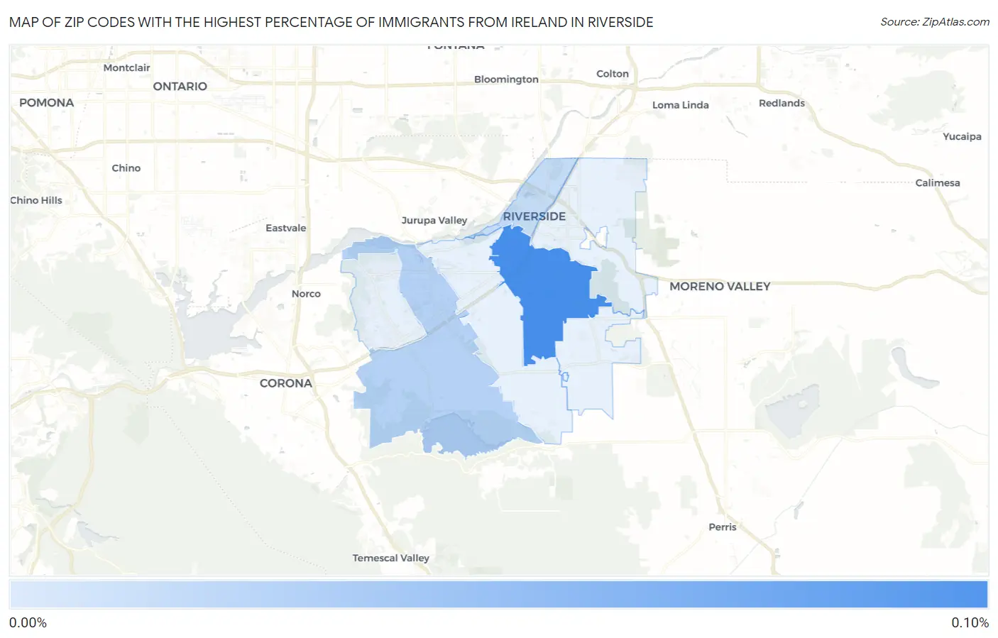 Zip Codes with the Highest Percentage of Immigrants from Ireland in Riverside Map