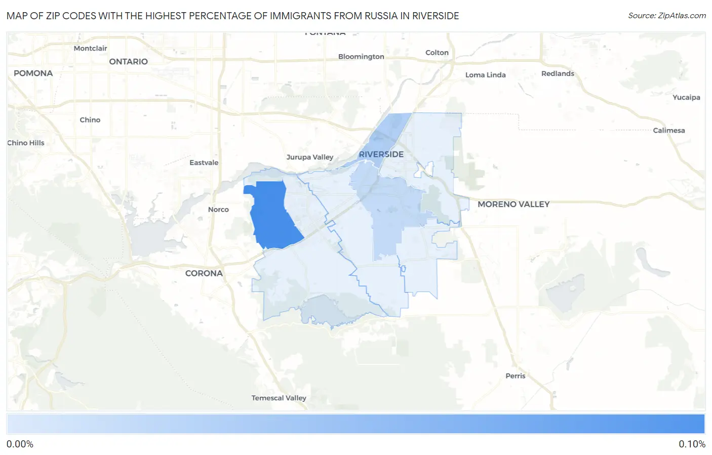 Zip Codes with the Highest Percentage of Immigrants from Russia in Riverside Map