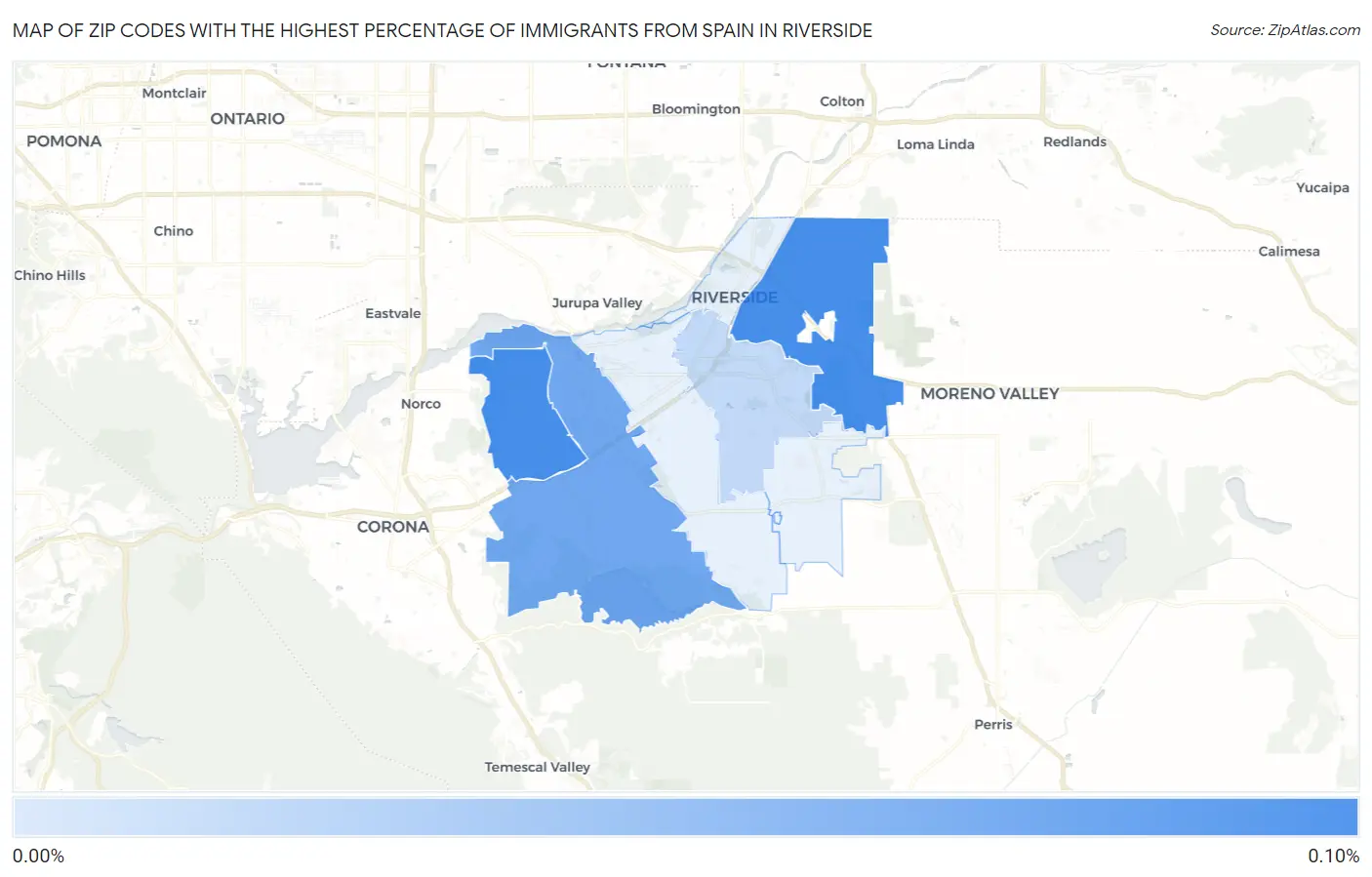 Zip Codes with the Highest Percentage of Immigrants from Spain in Riverside Map