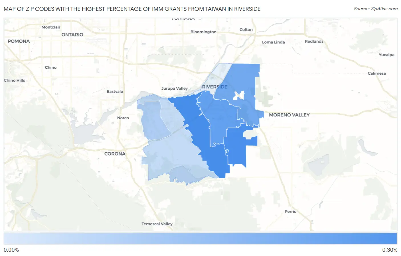 Zip Codes with the Highest Percentage of Immigrants from Taiwan in Riverside Map